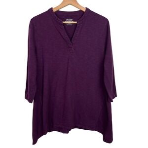 Chicos The Ultimate‎ Tee Purple Slub Knit V Neck 3/4 Sleeve Top Size 2 (Large)
